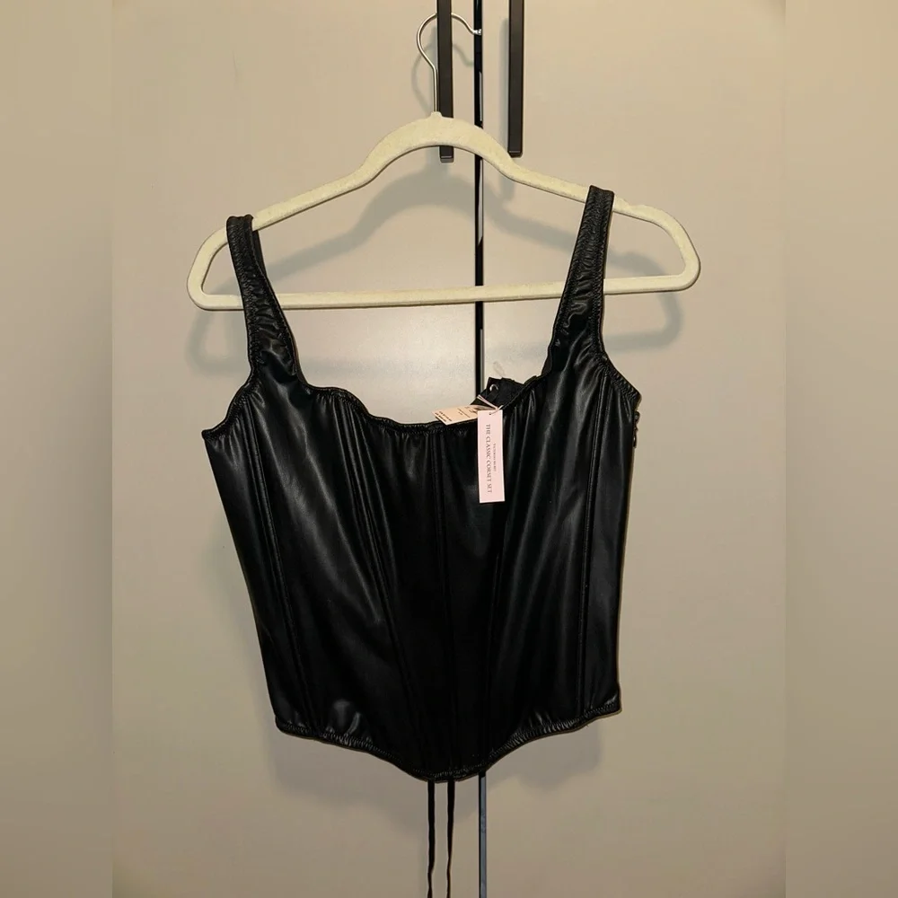 Victoria Secret Black Women's Faux Leather Corset Top Size Large - Picture 3 of 5